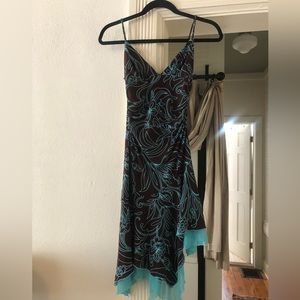Y2k Brown and Turquoise Asymmetrical Hem Dress